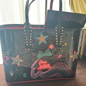 Christian Louboutin Black Star Patent Leathet Embellished Tote